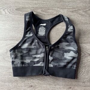 Avia Black & Gray Camo Front-Zip Sports Bra